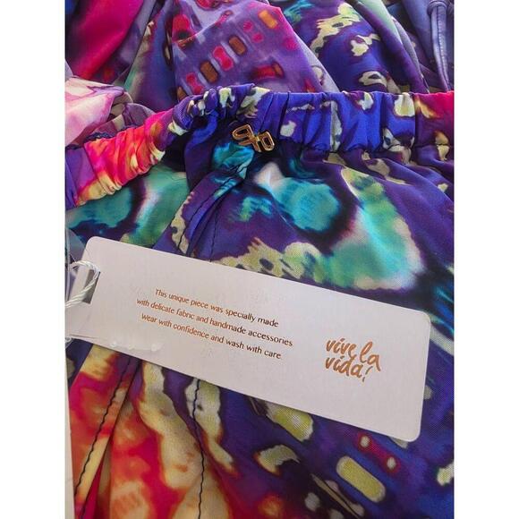 NWT PilyQ Tribal Fire Nori Dress Colorful Halter Neck Asymmetric Hem XS/S - Picture 9 of 11